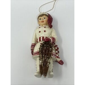 NWOT Bethany Lowe Designs Snowshoe Sean Ornament Resin Boy W/ Snow Glitter